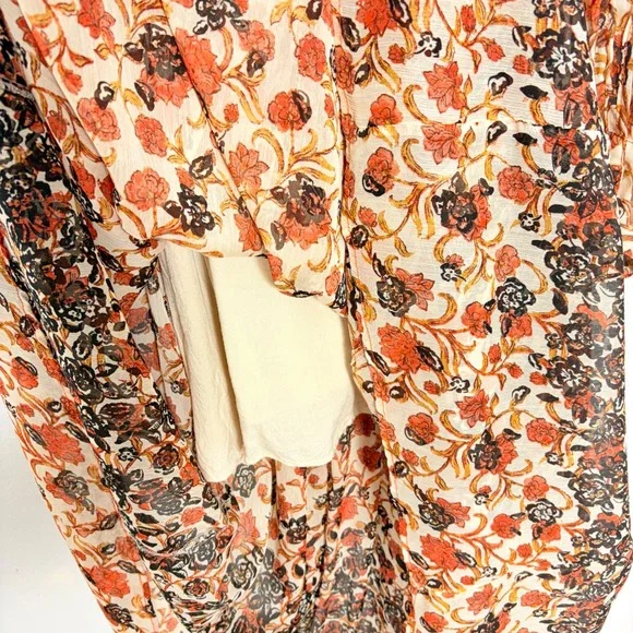 Free People See It Through Maxi Dress Cream Red Floral Boho Size Large - Picture 7 of 11